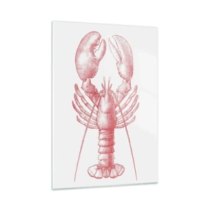 Glasbild - Bild auf glas - Skizze eines Hummers in Rot auf hellem Hintergrund - 50x70cm - Hummer, der Homers würdig ist - Moderne Wanddekoration für Wohnzimmer und Schlafzimmer ARTTOR