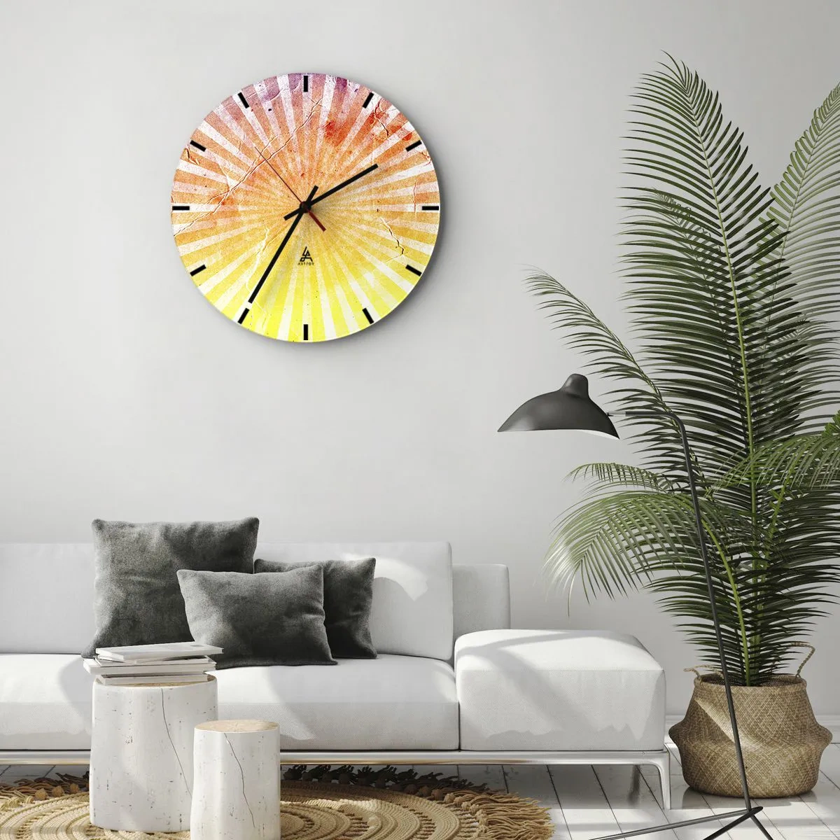 Wanduhr - Glasuhr - Ein strahlendes Muster in den Farben des Sonnenaufgangs und Sonnenuntergangs - 30x30cm - Sonnenaufgänge und Sonnenuntergänge - Moderne Wanddekoration für Wohnzimmer, Küche und Schlafzimmer ARTTOR