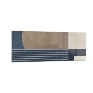 Glasbild - Bild auf glas - Geometrische Figuren in Beige- und Marineblautönen mit Linien - 140x50cm - Komposition aus Einfachheit und Rundheit - Moderne Wanddekoration für Wohnzimmer und Schlafzimmer ARTTOR