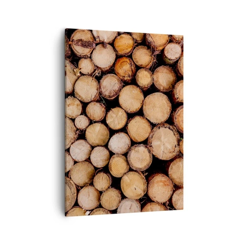 Bild auf Leinwand - Leinwandbild - Stapel gefällter Baumstämme in harmonischer Anordnung - 50x70cm - Ein neuer Anfang - Moderne Wanddekoration für Wohnzimmer und Schlafzimmer ARTTOR