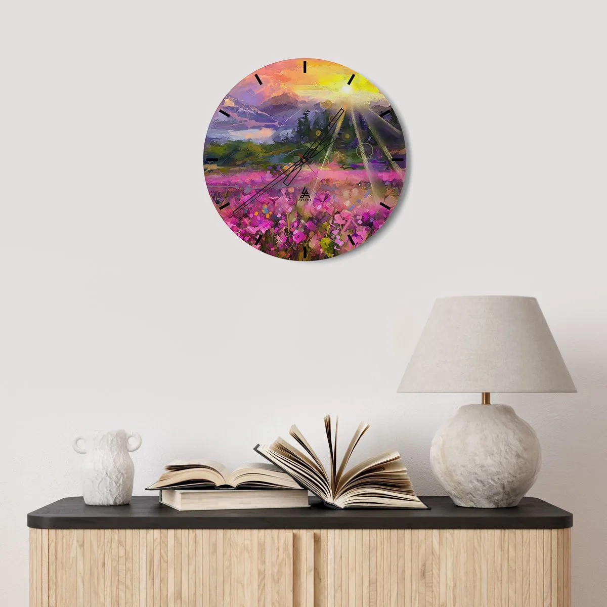 Wanduhr - Glasuhr - Im Tal unter dem Schutz der Sonne - 30x30 cm