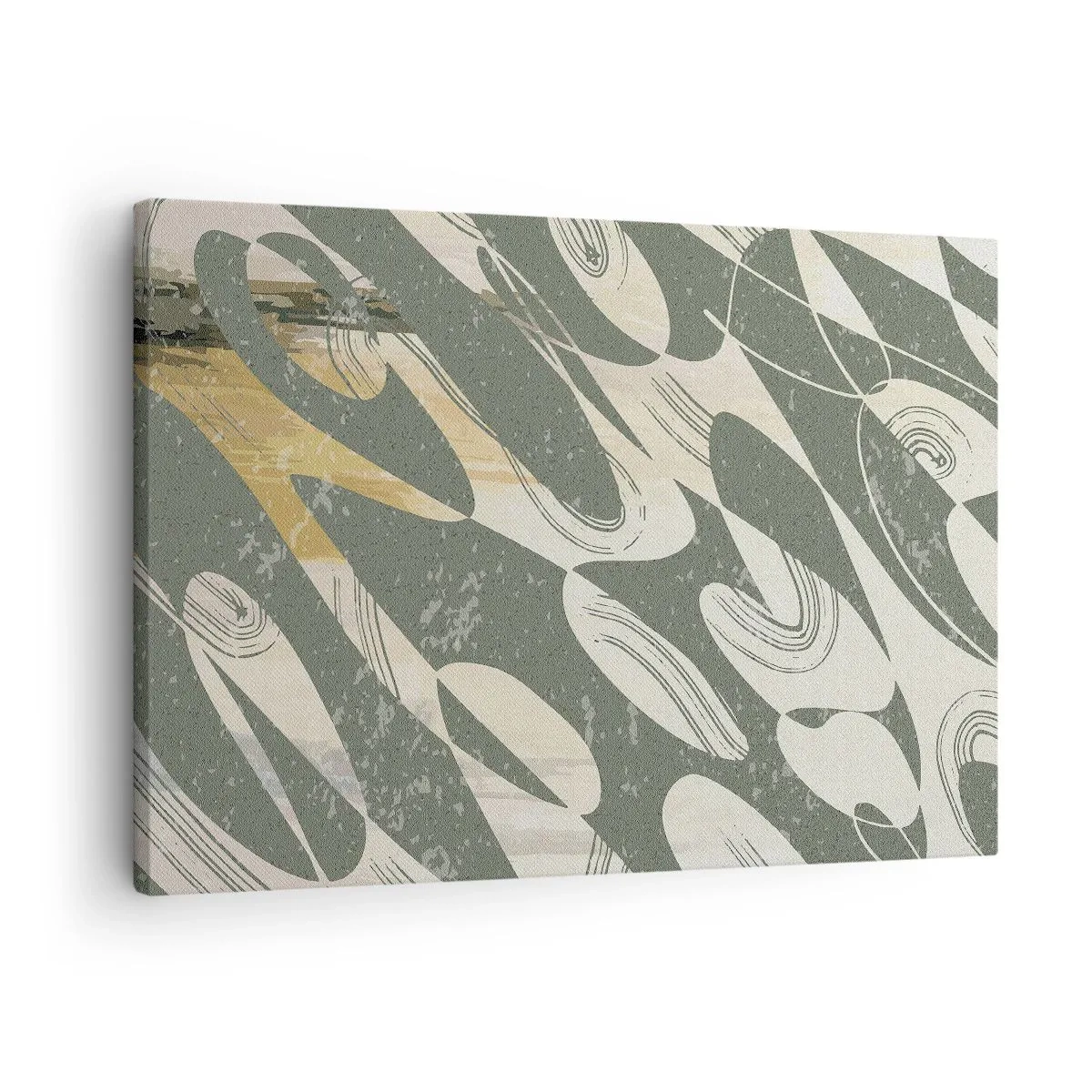 Bild auf Leinwand - Leinwandbild - Dynamische Formen in Grün- und Goldtönen - 70x50cm - Rhythmische Abstraktion - Moderne Wanddekoration für Wohnzimmer und Schlafzimmer ARTTOR