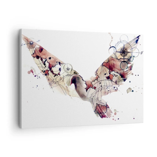 Bild auf Leinwand - Leinwandbild - Künstlerische Vogelsilhouette mit geometrischen Mustern - 70x50cm - Ein Overhead-Wanderer - Moderne Wanddekoration für Wohnzimmer und Schlafzimmer ARTTOR