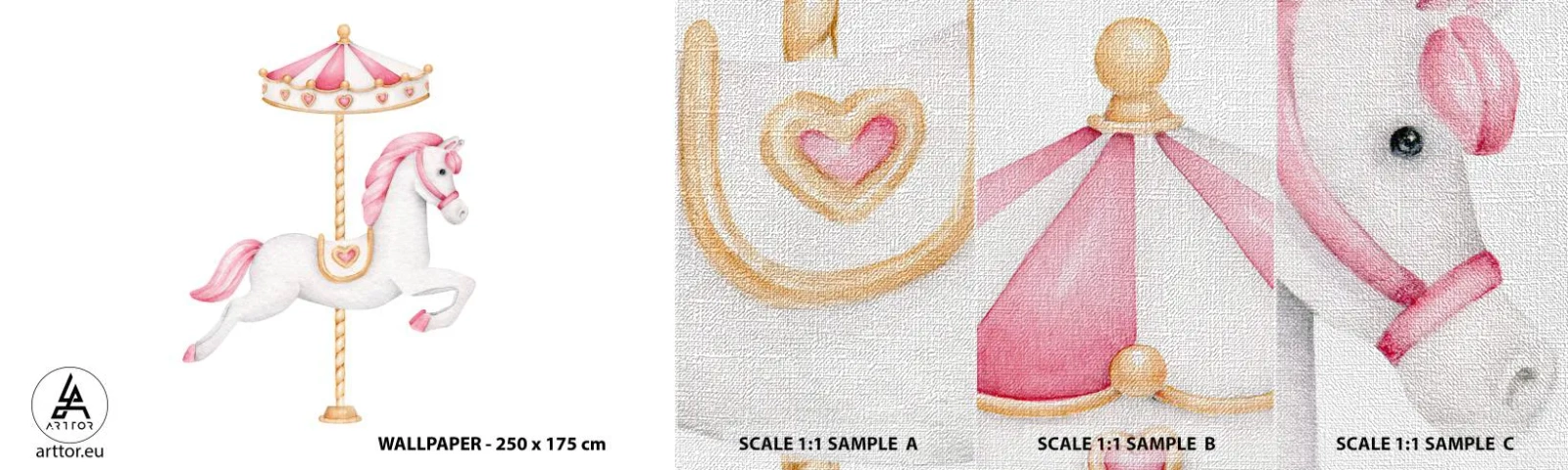 Fototapeten Muster Premium Canvas - Er legte los - Pferd, Karussell, Mädchenhaft - 100x30 cm