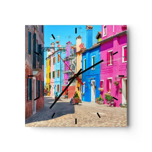 Wanduhr - Glasuhr - Städtchen "Zu Papageien" - 40x40 cm