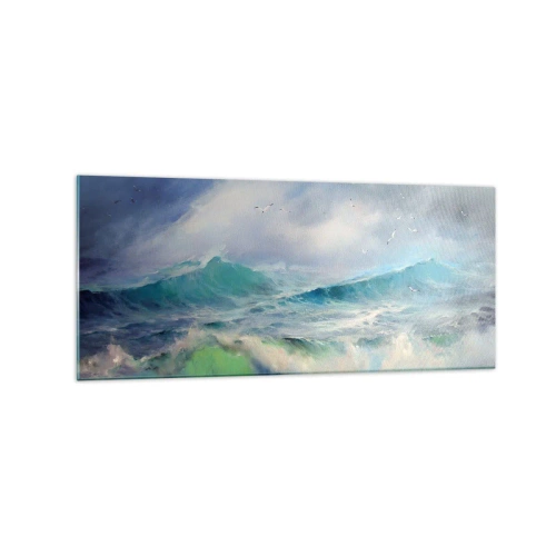 Glasbild - Bild auf glas - Raue Wellen auf dem Ozean - 120x50cm - Der wind heulte mit Triumph - Moderne Wanddekoration für Wohnzimmer und Schlafzimmer ARTTOR