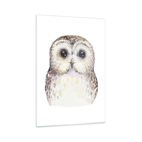 Glasbild - Bild auf glas - Porträt einer Eule auf hellem Hintergrund mit zarten Farben - 80x120cm - Schau mir in die Augen - Moderne Wanddekoration für Wohnzimmer und Schlafzimmer ARTTOR