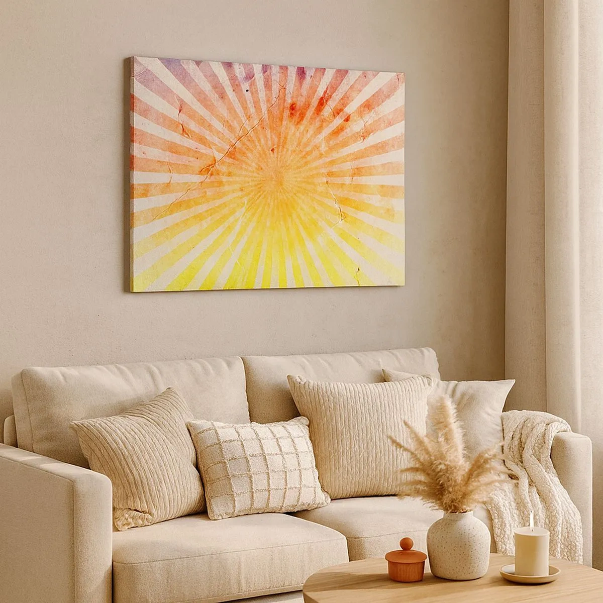 Bild auf Leinwand - Leinwandbild - Sonnenstrahlen in Orange- und Gelbtönen - 70x50cm - Sonnenaufgänge und Sonnenuntergänge - Moderne Wanddekoration für Wohnzimmer und Schlafzimmer ARTTOR