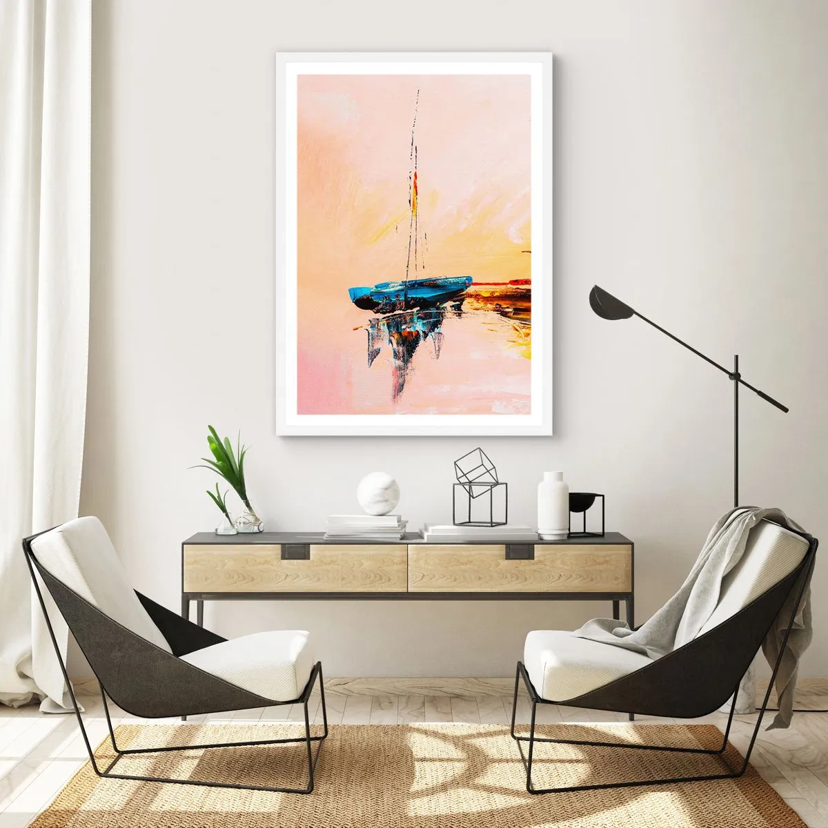 Poster in einem weißen Rahmen - Abend im Yachthafen - 40x50 cm