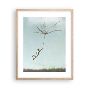 Poster in einem Rahmen aus heller Eiche - Drachen, Löwenzahn, Wind - 40x50 cm