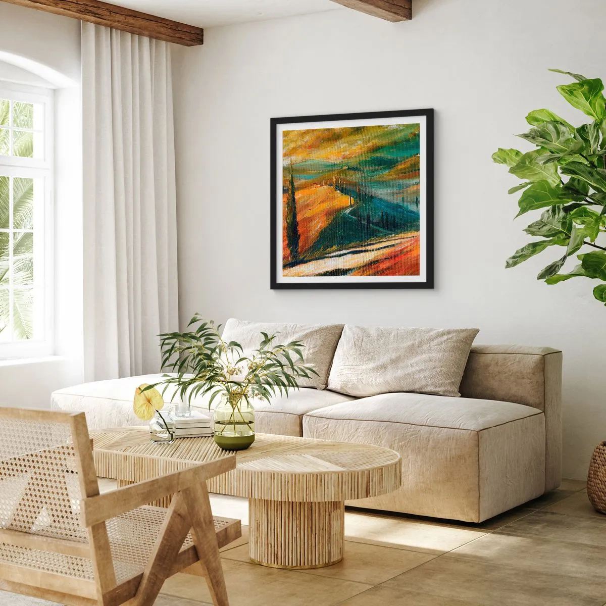 Poster in einem schwarzem Rahmen - Toskanische Landschaft - 30x30 cm