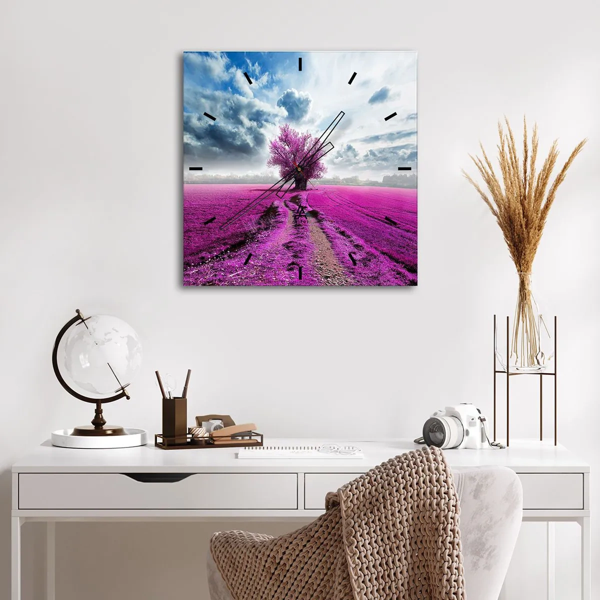 Wanduhr - Glasuhr - Heide - Wildnis - 40x40 cm