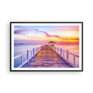 Poster in einem schwarzem Rahmen - Die lila-goldene Stille des Abends - 91x61 cm