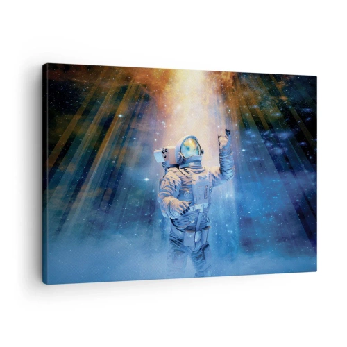 Bild auf Leinwand - Leinwandbild - Astronaut im Licht einer kosmischen Explosion voller Sterne - 70x50cm - Endlich am Ende - Moderne Wanddekoration für Wohnzimmer und Schlafzimmer ARTTOR