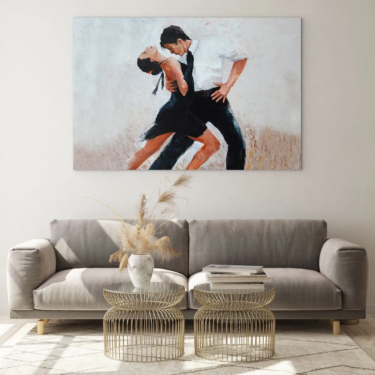 Glasbild - Bild auf glas - Ein Paar tanzt Tango in einer dynamischen Pose - 100x70cm - Tango meiner Träume und Träume - Moderne Wanddekoration für Wohnzimmer und Schlafzimmer ARTTOR