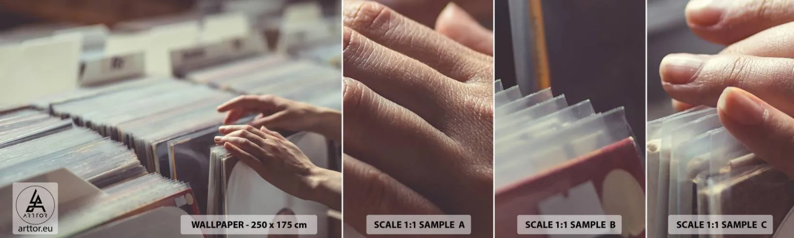 Fototapetenmuster Standard Eco - Auf der Suche nach Emotionen - Vinyl, Musik, Musikladen - 100x30 cm