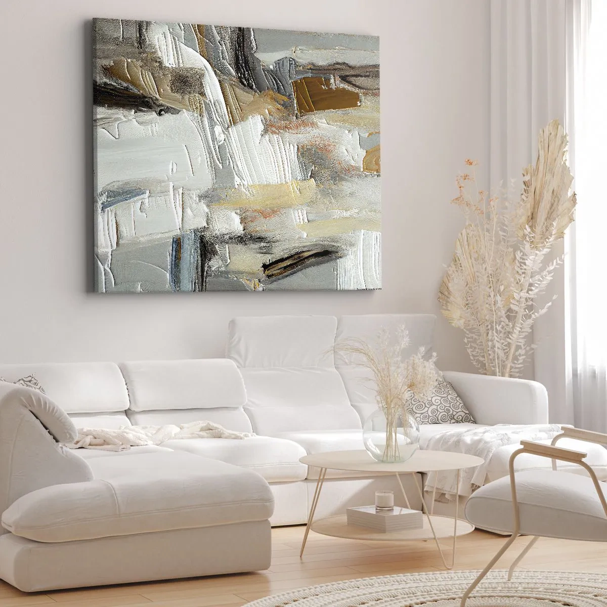 Bild auf Leinwand - Leinwandbild - Texturale Abstraktion in Erdtönen und Weiß - 70x50cm - Bunte Schichten - Moderne Wanddekoration für Wohnzimmer und Schlafzimmer ARTTOR
