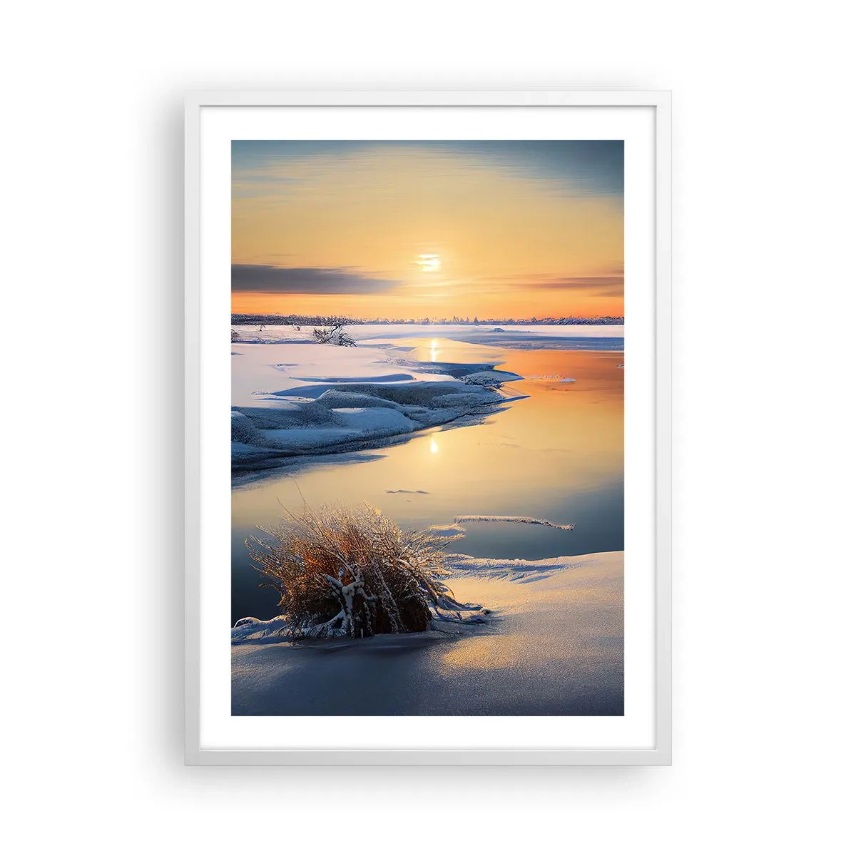 Poster in einem weißen Rahmen - Wintersonnenuntergang - 50x70 cm