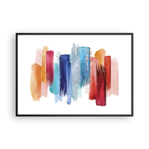 Poster in einem schwarzem Rahmen - Bunte Pinselstriche auf weißem Hintergrund - 100x70cm - Auf und ab - Moderne Wanddekoration für Wohnzimmer und Schlafzimmer ARTTOR