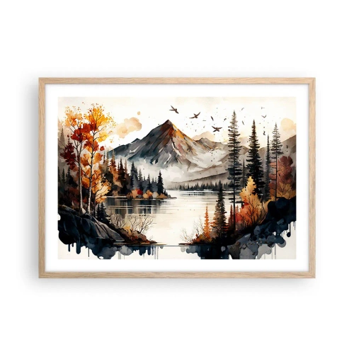 Poster in einem Rahmen aus heller Eiche - Goldener Herbst in den Bergen - 70x50 cm