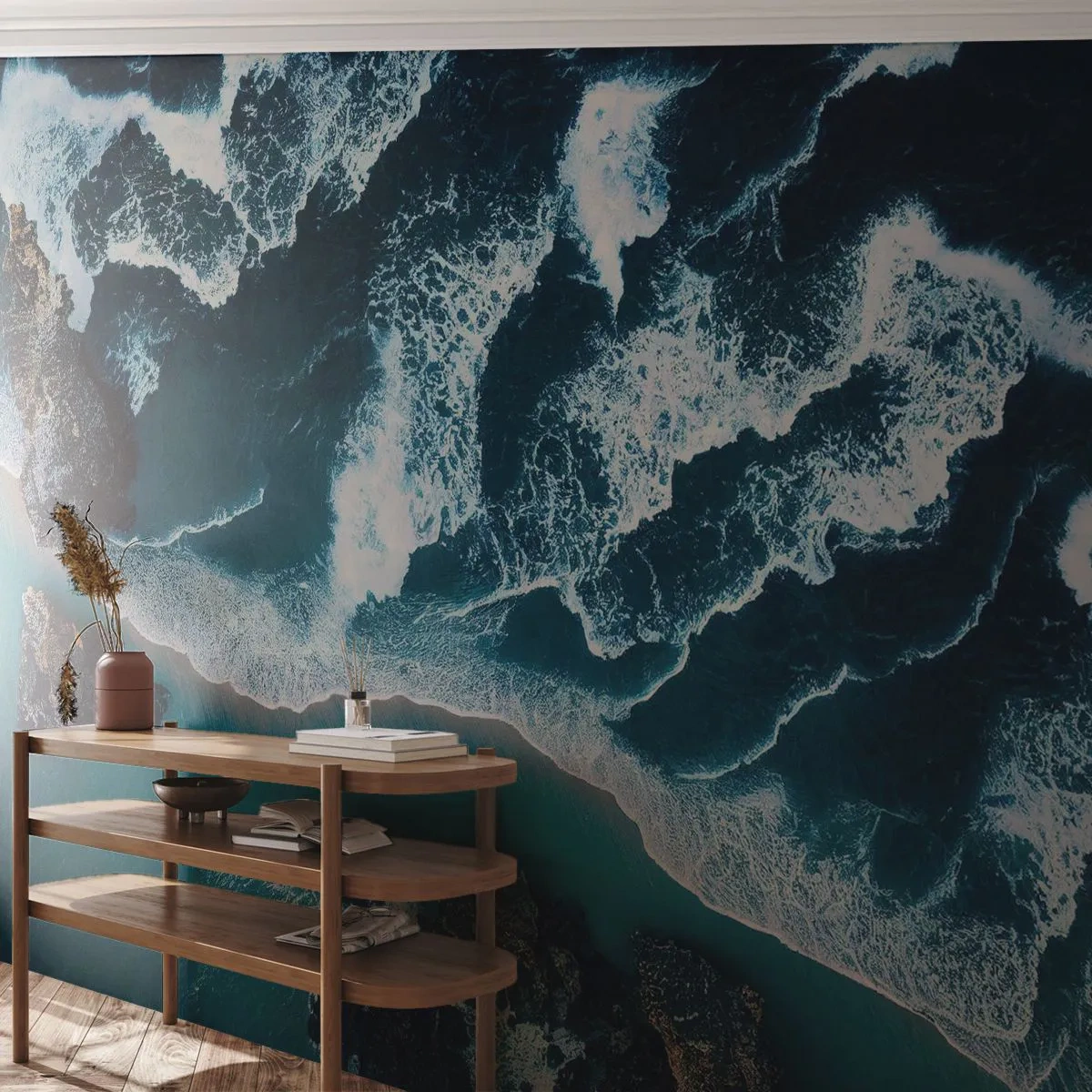 Fototapete Premium Canvas - In Wellen gehüllt - Cliff, Meer, Natur - 400x280 cm