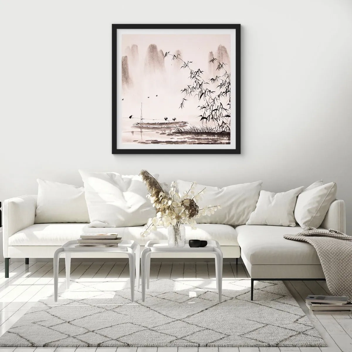 Poster in einem schwarzem Rahmen - Die Stille der Reisfelder - 50x50 cm