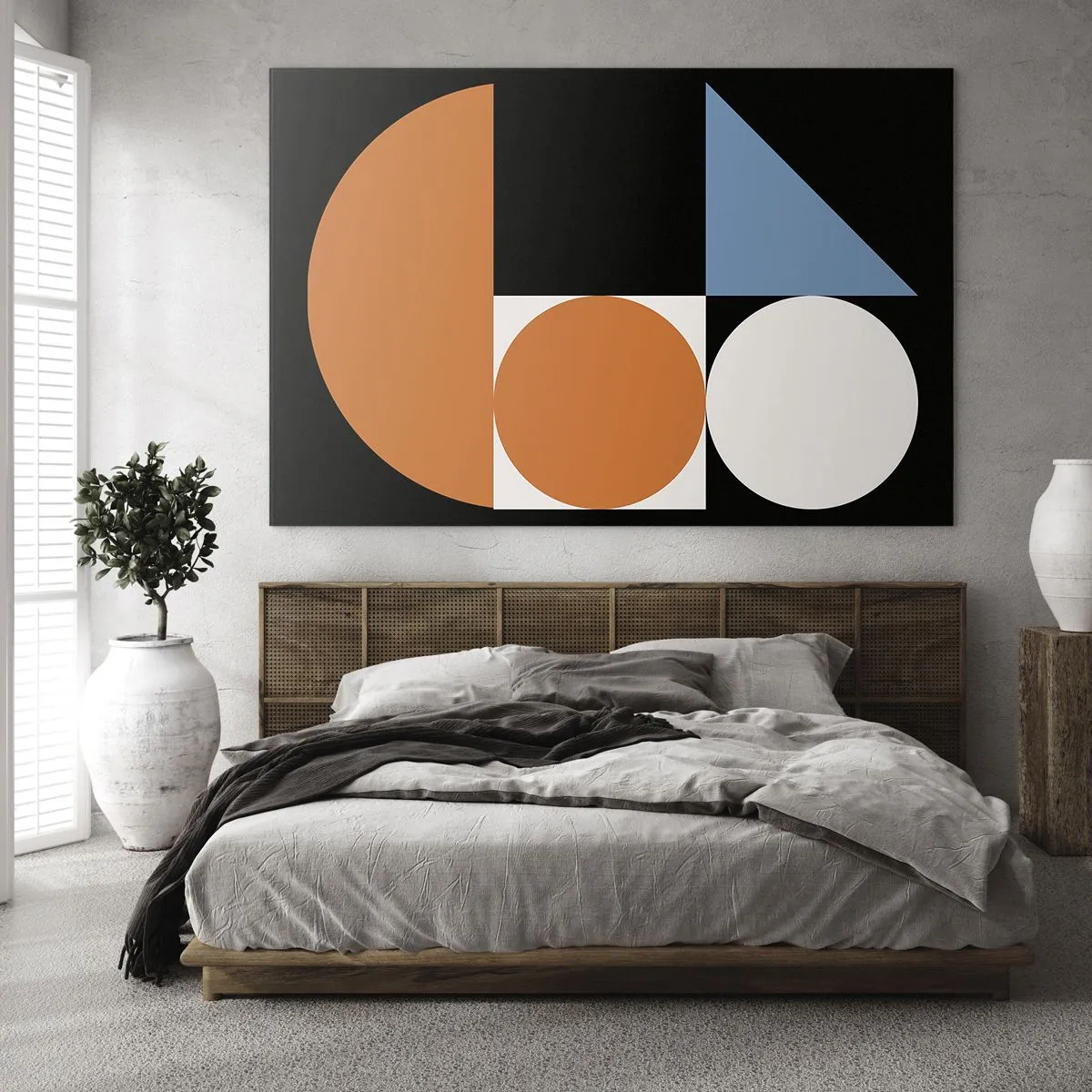 Glasbild - Bild auf glas - Geometrische Figuren in abstrakter Anordnung - 70x50cm - Bebilderte Anordnung - Moderne Wanddekoration für Wohnzimmer und Schlafzimmer ARTTOR