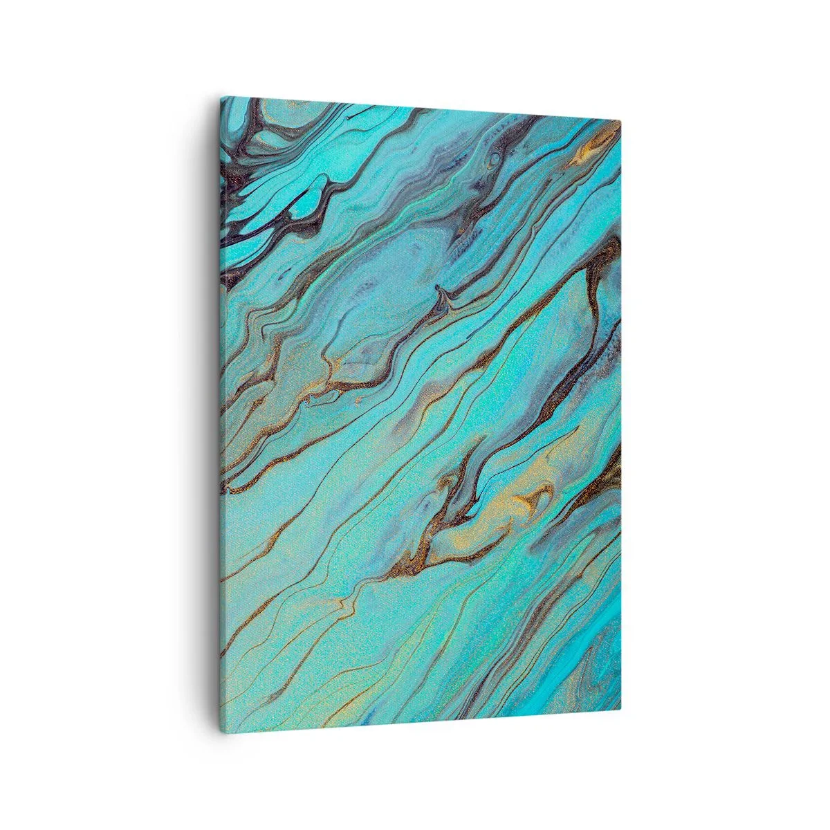 Bild auf Leinwand - Leinwandbild - Abstrakte Wellen in Türkis- und Goldtönen - 50x70cm - Türkisfarbene Flut - Moderne Wanddekoration für Wohnzimmer und Schlafzimmer ARTTOR