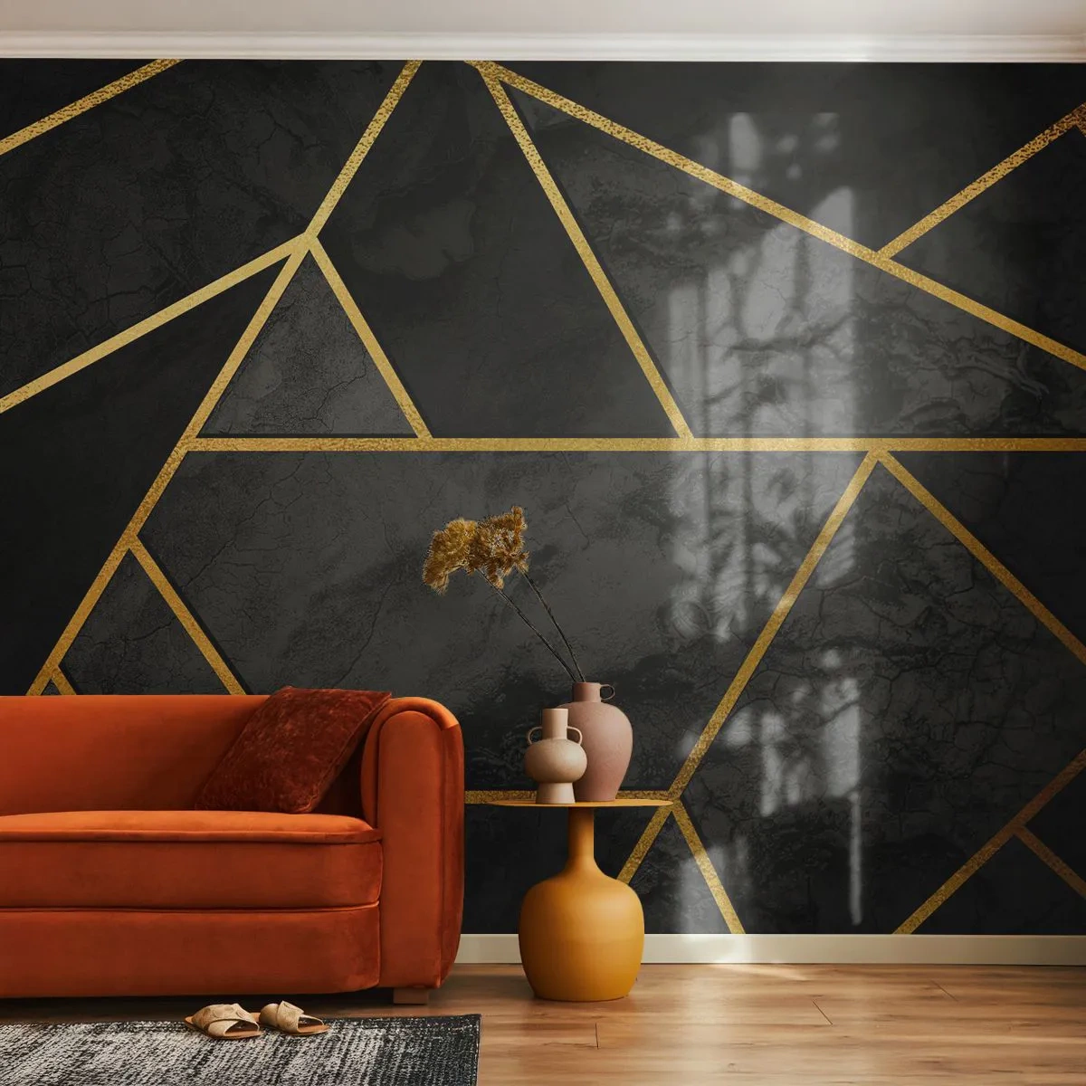 Fototapete Premium Canvas - Dunkelheit und Glanz - Abstraktion, Stück, Modernes Muster - 500x350 cm