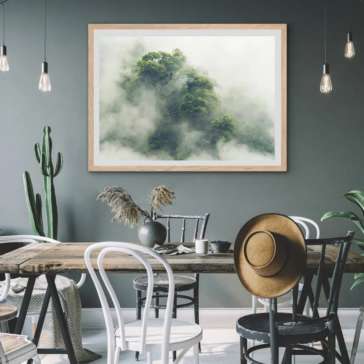 Poster in einem Rahmen aus heller Eiche - In Nebel gehüllt - 70x50 cm