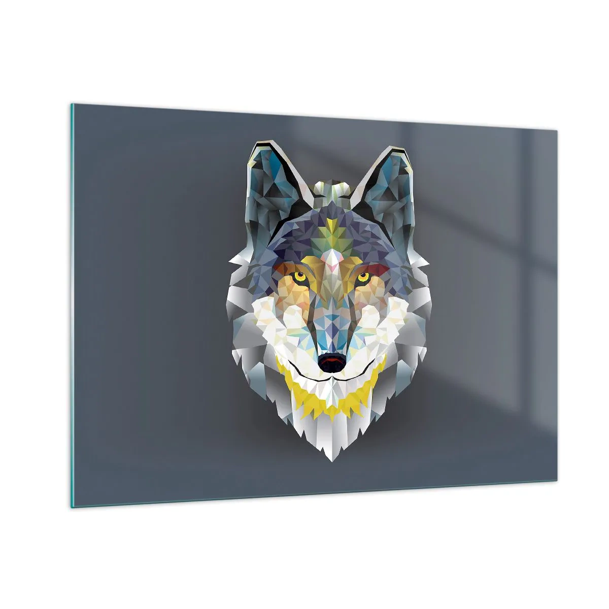 Glasbild - Bild auf glas - Geometrischer Wolf auf dunklem Hintergrund - 100x70cm - Vom Teufel sprechen - Moderne Wanddekoration für Wohnzimmer und Schlafzimmer ARTTOR