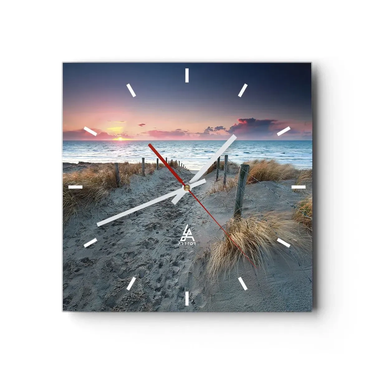 Wanduhr - Glasuhr - Weg zum Strand bei Sonnenuntergang - 30x30cm - Du hast einen Regenbogen aus strahlendem Licht verschüttet ... - Moderne Wanddekoration für Wohnzimmer und Schlafzimmer ARTTOR