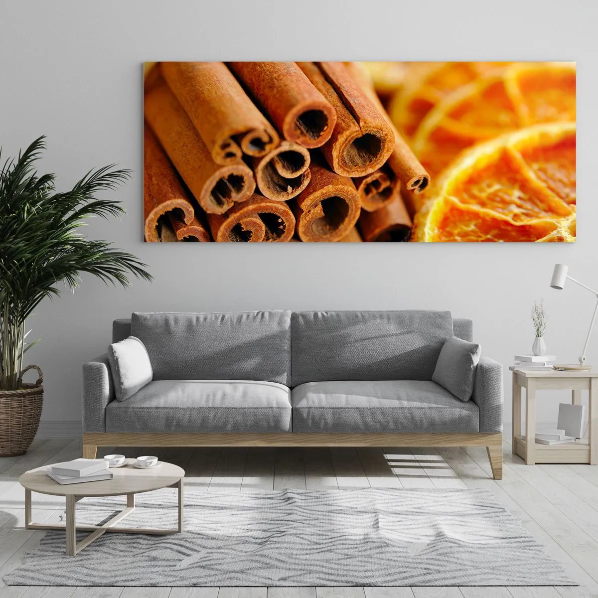 Glasbild - Bild auf glas - Zimtstangen mit getrockneten Orangenscheiben in warmen Farben - 160x50cm - Kannst du ihr Aroma riechen? - Moderne Wanddekoration für Wohnzimmer und Schlafzimmer ARTTOR