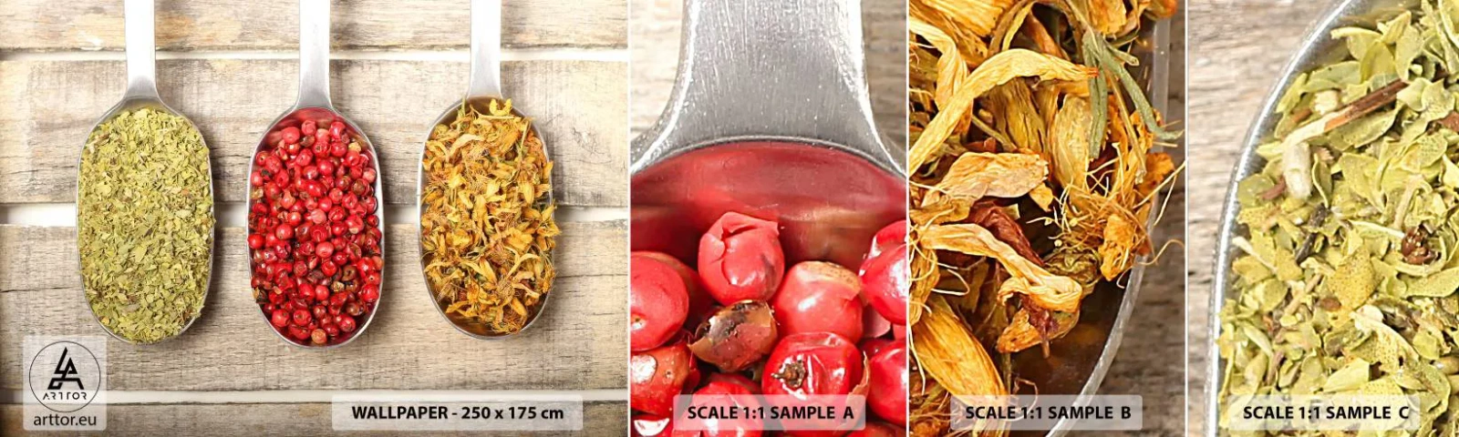 Fototapetenmuster Standard Eco - Küchenzauber - Gastronomie, Kräutergewürze, Kräuter - 100x30 cm