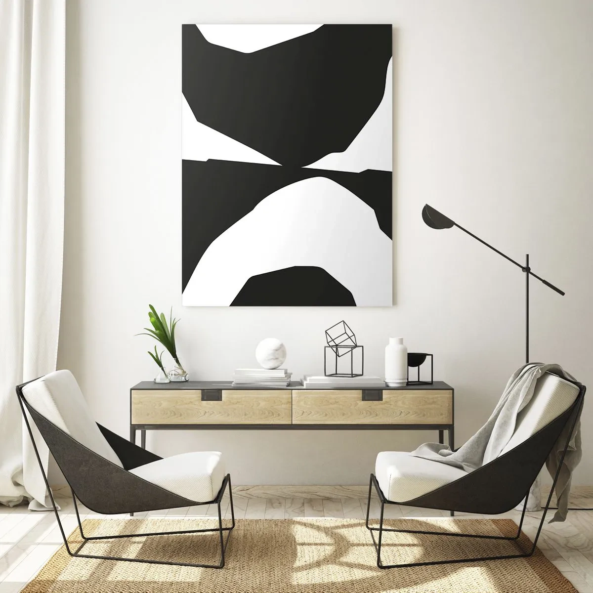 Glasbild - Bild auf glas - Abstraktes Kontrastmuster in Schwarz und Weiß - 70x100cm - Positiv negativ - Moderne Wanddekoration für Wohnzimmer und Schlafzimmer ARTTOR