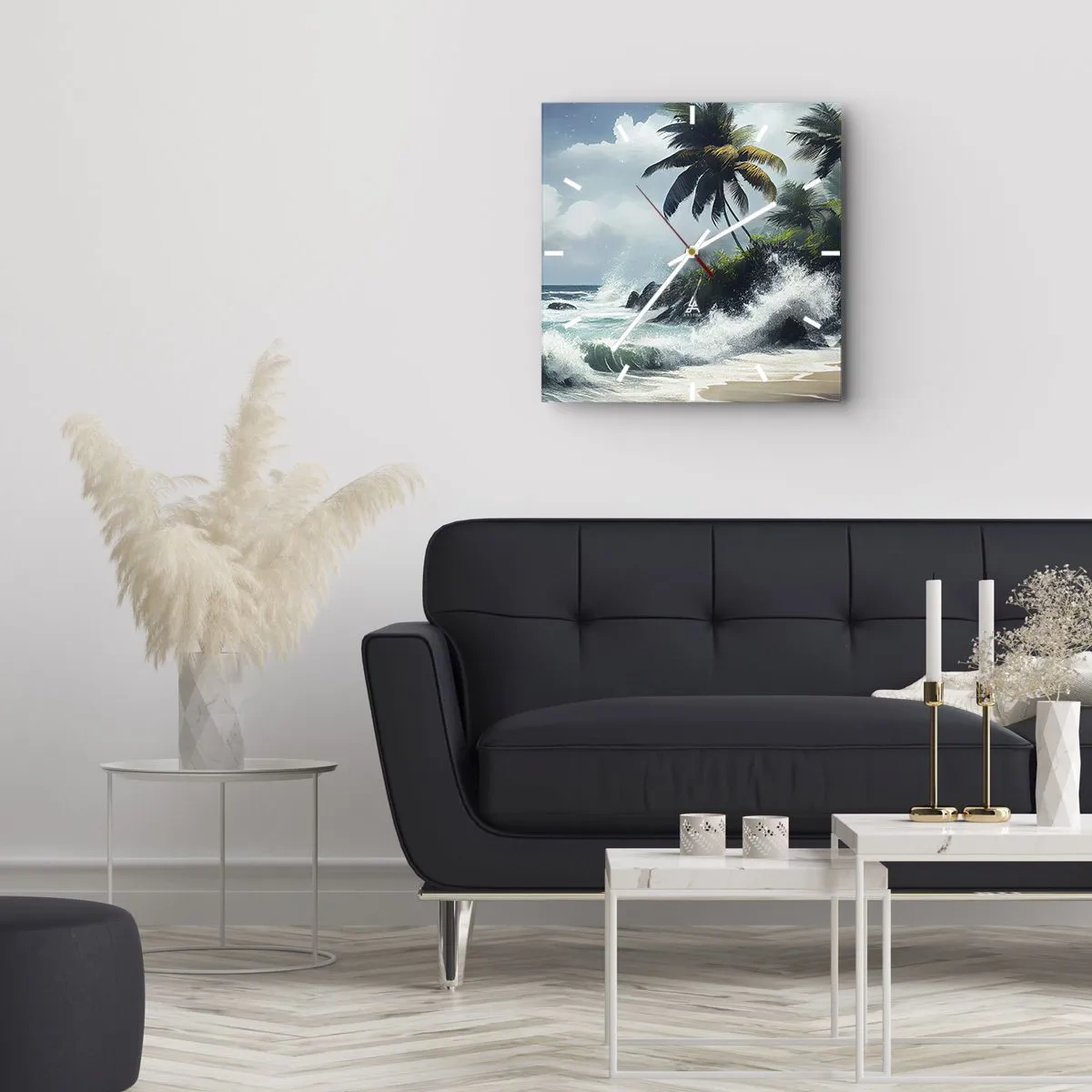 Wanduhr - Glasuhr - Am tropischen Ufer - 30x30 cm