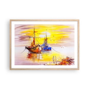 Poster in einem Rahmen aus heller Eiche - Eine wohlverdiente Pause im Hafen - 70x50 cm