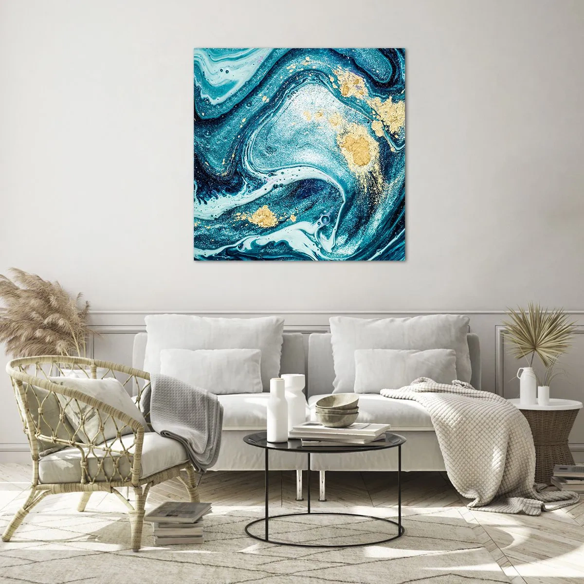 Glasbild - Bild auf glas - Blauer Wirbel - 70x70 cm