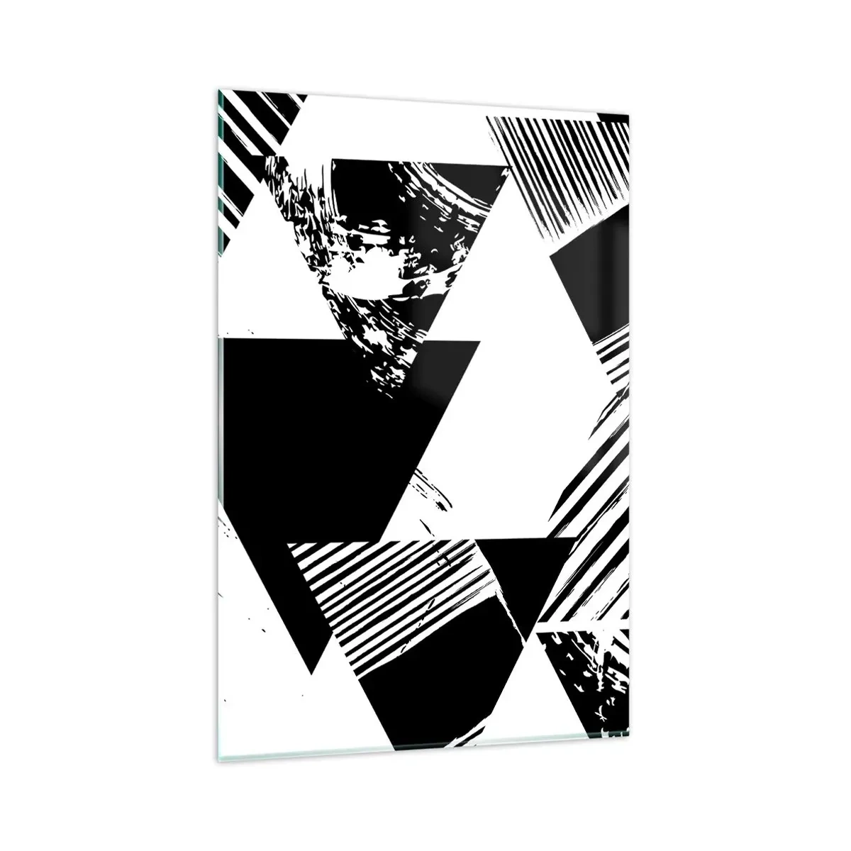 Glasbild - Bild auf glas - Geometrische Muster in minimalistischer Schwarz-Weiß-Form - 80x120cm - Regen von Dreiecken - Moderne Wanddekoration für Wohnzimmer und Schlafzimmer ARTTOR