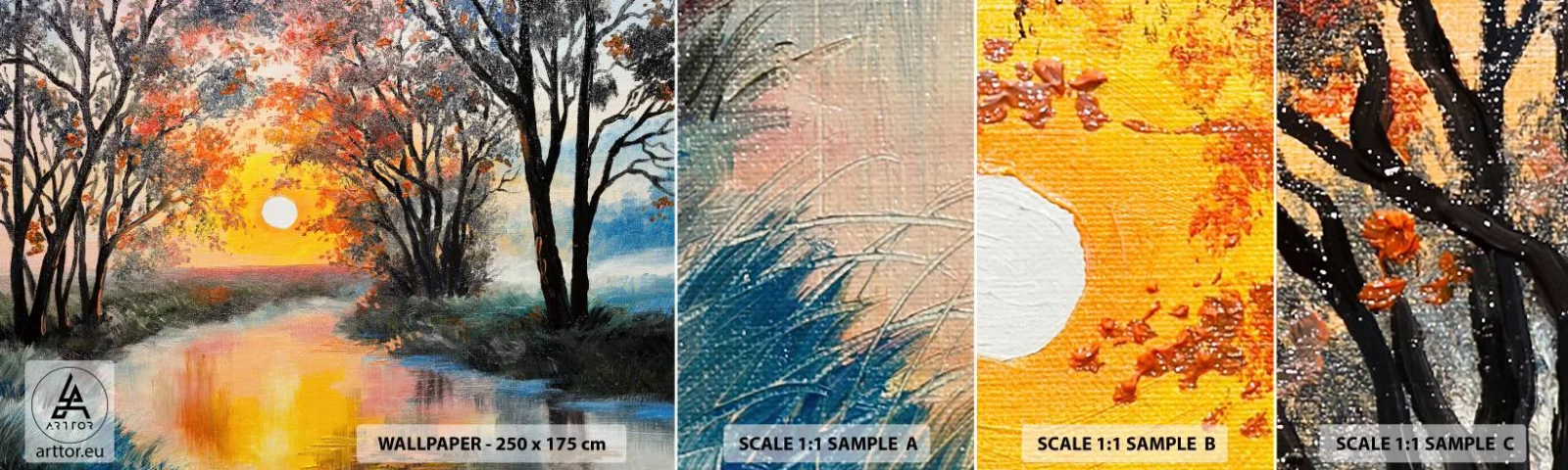 Fototapeten Muster Selbstklebend Deluxe Sticker - Herbststimmung - Landschaft, Fluss, Bäume - 100x30 cm