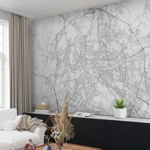 Fototapete Premium Sand - Schwarz-weißer Stadtplan mit genau eingezeichneten Straßen - 100x70cm - Römischer Kreis - Moderne Wanddekoration für Wohnzimmer und Schlafzimmer ARTTOR