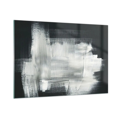 Glasbild - Bild auf glas - Minimalistische Abstraktion in Schwarzweiß - 100x70cm - Vertikal und horizontal gewebt - Moderne Wanddekoration für Wohnzimmer und Schlafzimmer ARTTOR