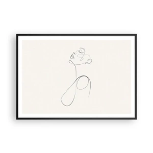 Poster in einem schwarzem Rahmen - Minimalistische Strichzeichnung Gesichtsskizze auf weißem Hintergrund - 100x70cm - Versunken in Träumen - Moderne Wanddekoration für Wohnzimmer und Schlafzimmer ARTTOR