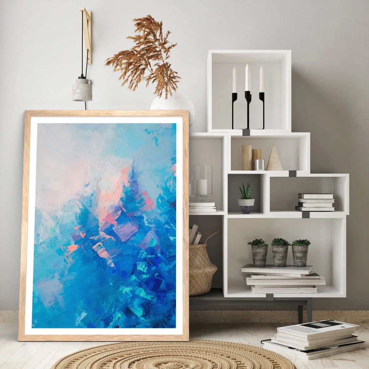 Poster in einem Rahmen aus heller Eiche - Winter-Abstraktion - 70x100 cm