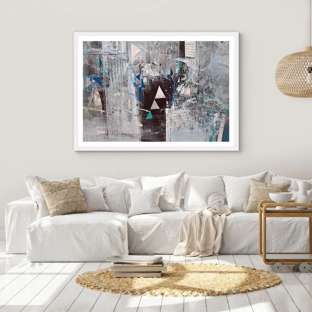 Poster in einem weißen Rahmen - Überschreibende Reihenfolge der Dreiecke - 40x30 cm