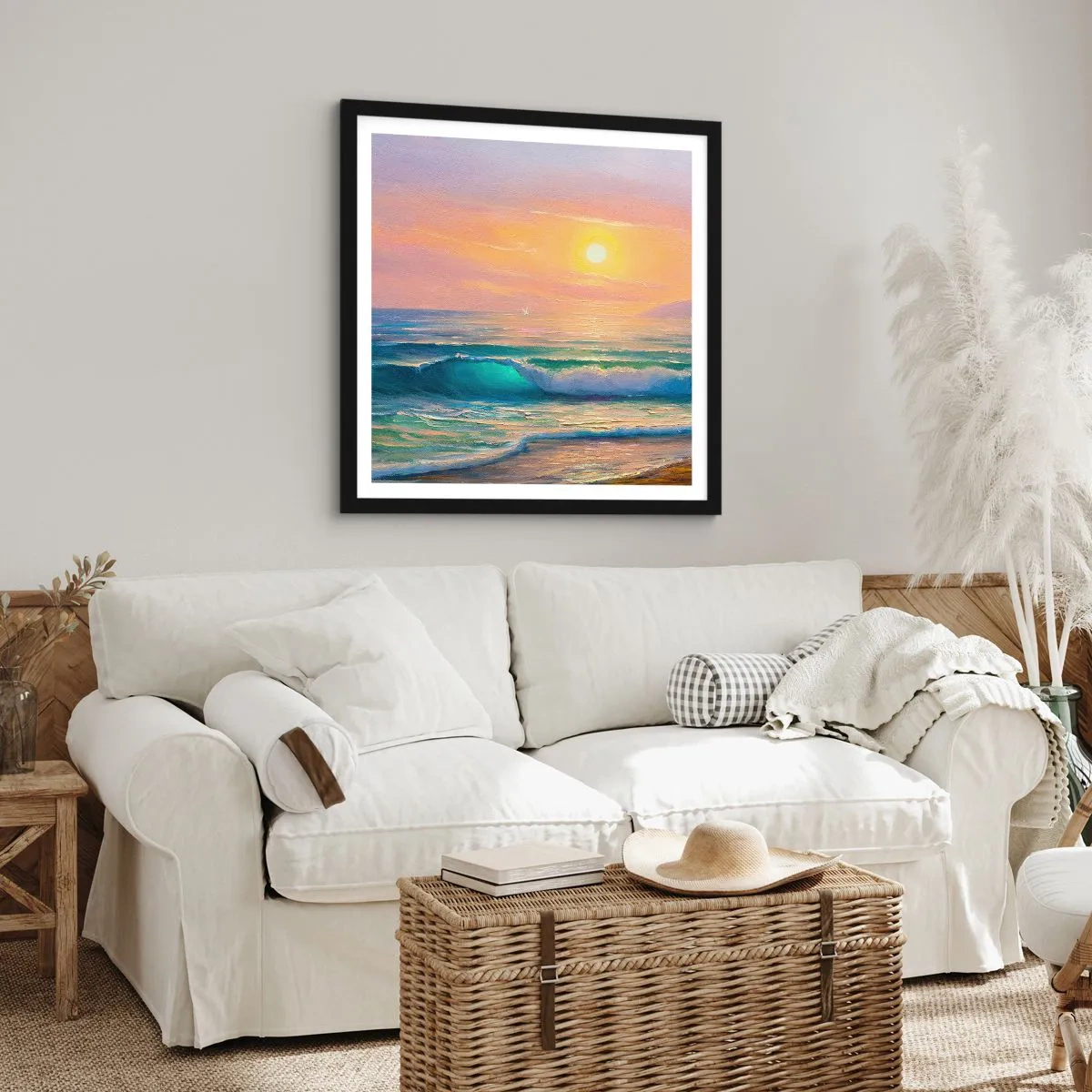 Poster in einem schwarzem Rahmen - Ein türkisfarbenes Lied der Wellen - 60x60 cm