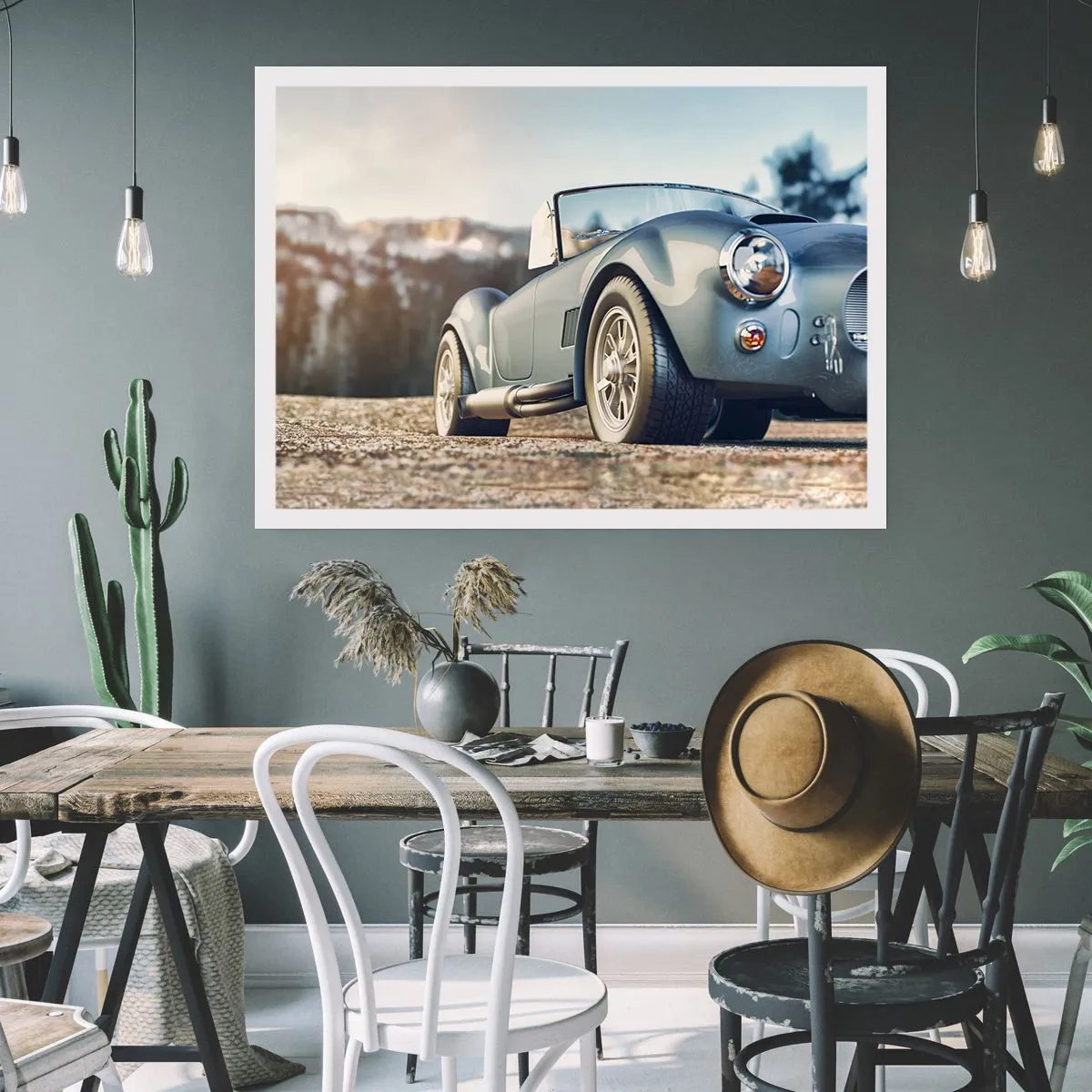 Poster - Klassisches Cabrio in malerischer Umgebung - 100x70cm - Denn Stil zählt - Moderne Wanddekoration für Wohnzimmer und Schlafzimmer ARTTOR