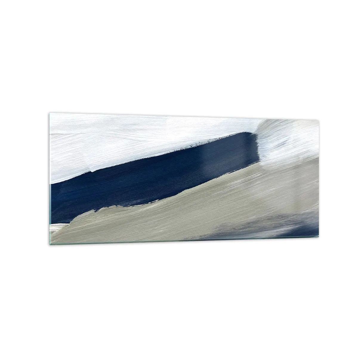 Glasbild - Bild auf glas - Abstrakte Pinselstriche in Blau- und Grautönen - 120x50cm - Begegnung mit dem Weißsein - Moderne Wanddekoration für Wohnzimmer und Schlafzimmer ARTTOR