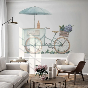 Selbstklebende Fototapete Deluxe Sticker - Süße Erinnerung an den Sommer - Pastell, Eiscreme, Fahrrad - 450x315 cm