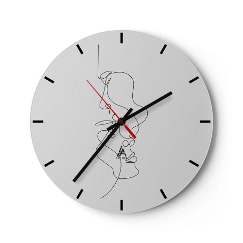 Wanduhr - Glasuhr - Minimalistische Gesichtskonturen in schwarzen Linien auf weißem Hintergrund - 30x30cm - Die Hitze bitterer Begierden - Moderne Wanddekoration für Wohnzimmer, Küche und Schlafzimmer ARTTOR
